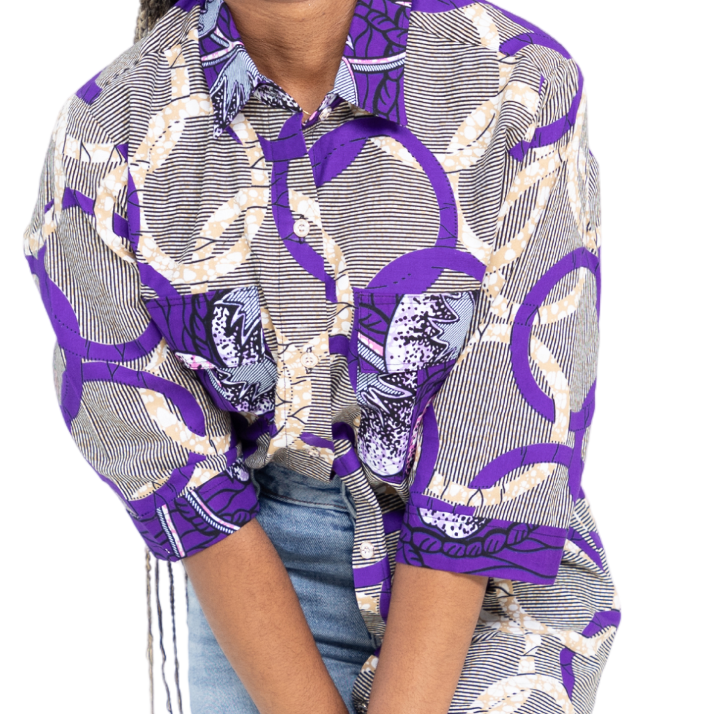 DIA African Fabric 3/4 Shirt for Women with 2 pockets - Cream