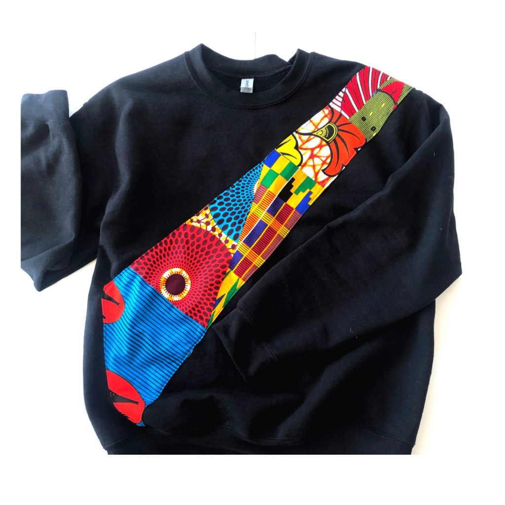 African fabric patchwork Black Sweater