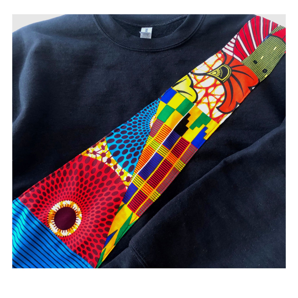 African fabric patchwork Black Sweater