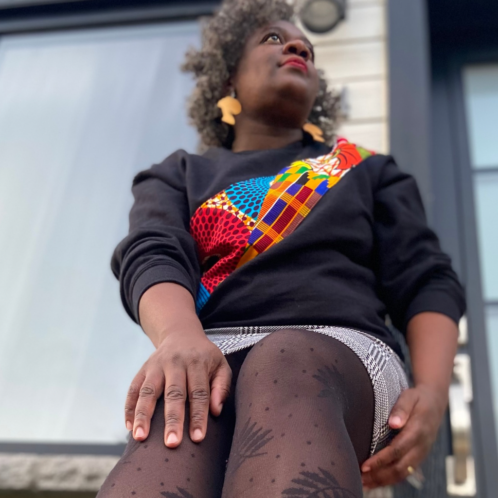 African fabric patchwork Black Sweater