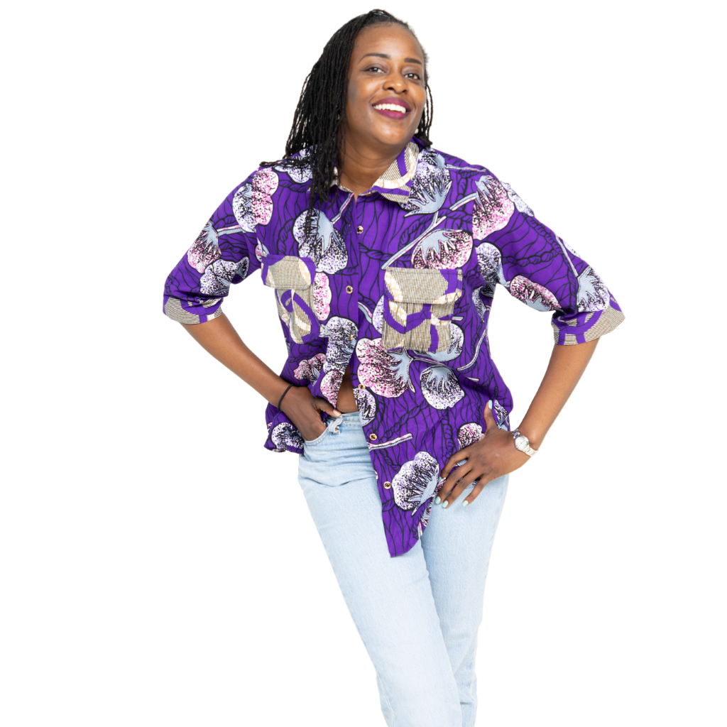 DIA African Fabric 3/4 Shirt for Women with 2 pockets - Violet