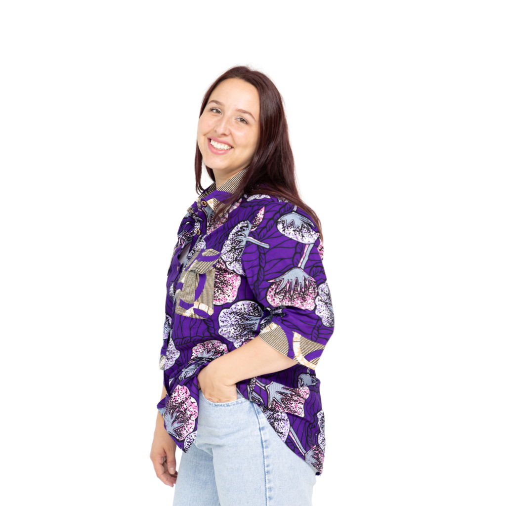 DIA African Fabric 3/4 Shirt for Women with 2 pockets - Violet