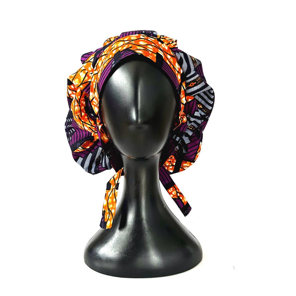 OFOUROU Satin Lined African Fabric Bouffant Bonnet - Mbigou