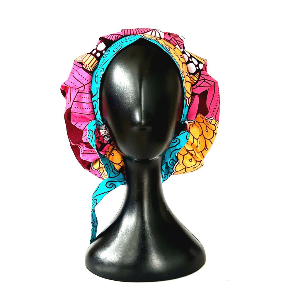 OFOUROU Bonnet Bouffant en Tissu Africain et doublé en Satin  - Moanda