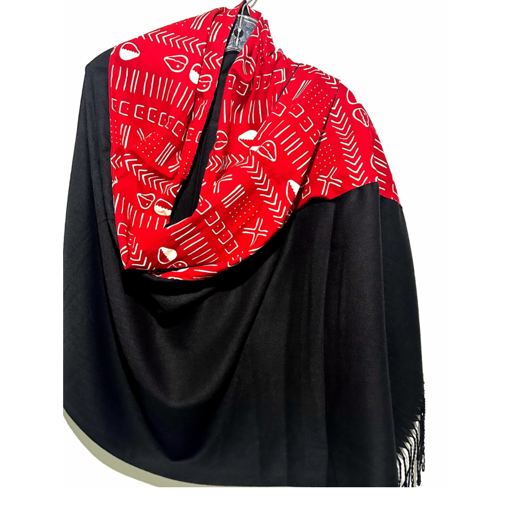 MBAH African Fabric Oversized Soft Scarf - Black