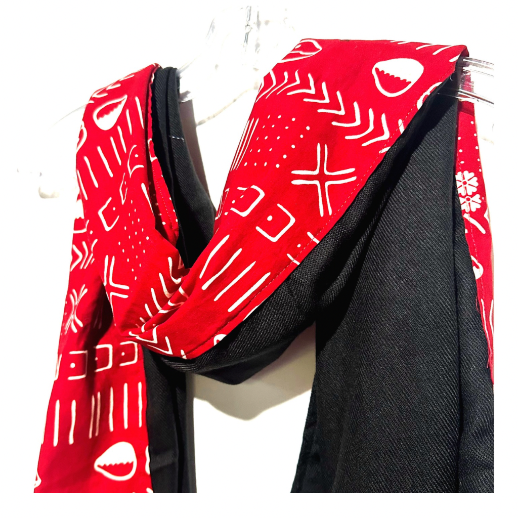 MBAH African Fabric Oversized Soft Scarf - Black