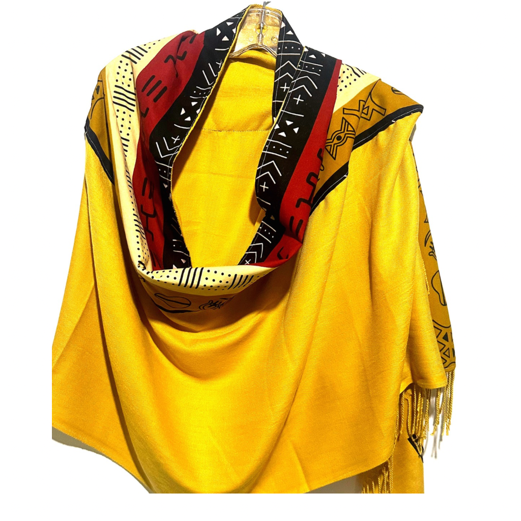 MBAH Grande écharpe en wax et cashmere - Jaune Moutarde