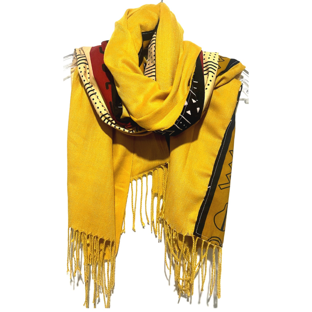 MBAH Grande écharpe en wax et cashmere - Jaune Moutarde