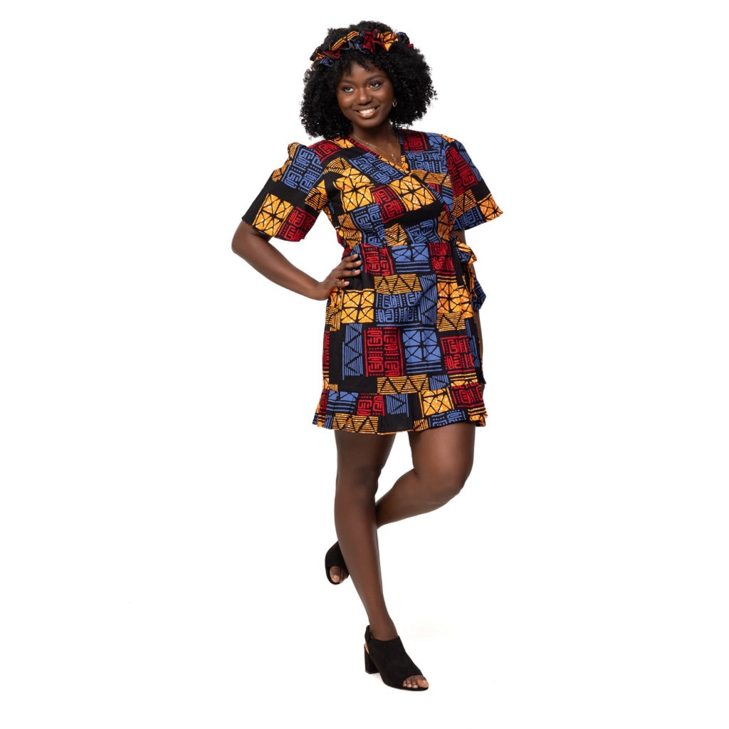OTSIMA African Fabric Short Wrap Dress