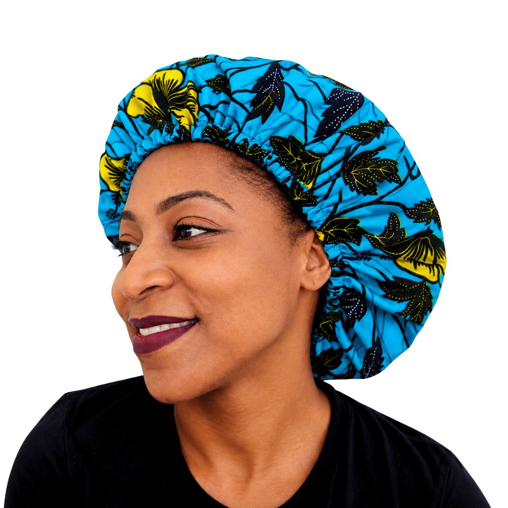 Bonnet en wax doublé de satin. Bonnet de nuit ajustable pour femme multicolore – OFOUROU