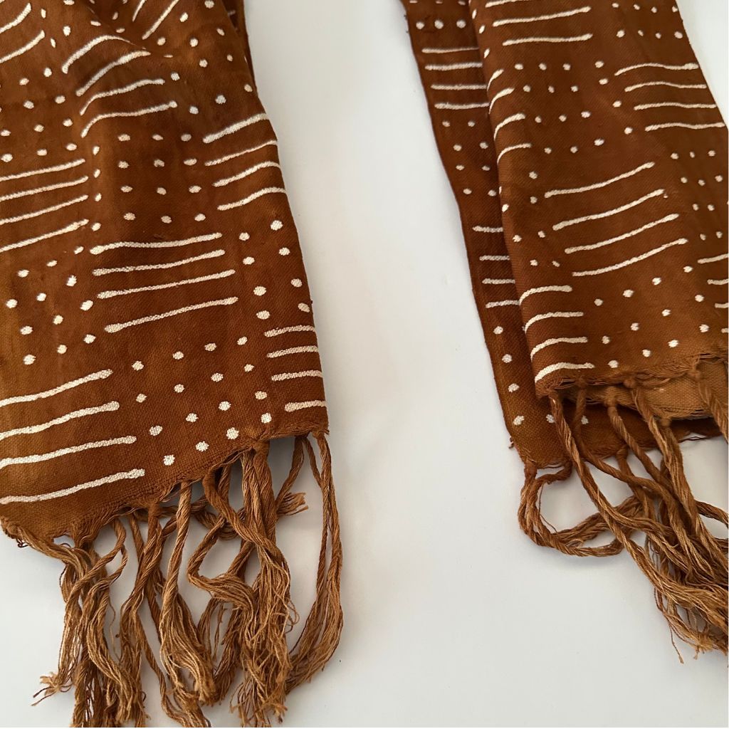 OMBAH Handwoven Bogolan Scarf – Natural Dyes, 100% Cotton – Unisex African Textile - Terra Cotta