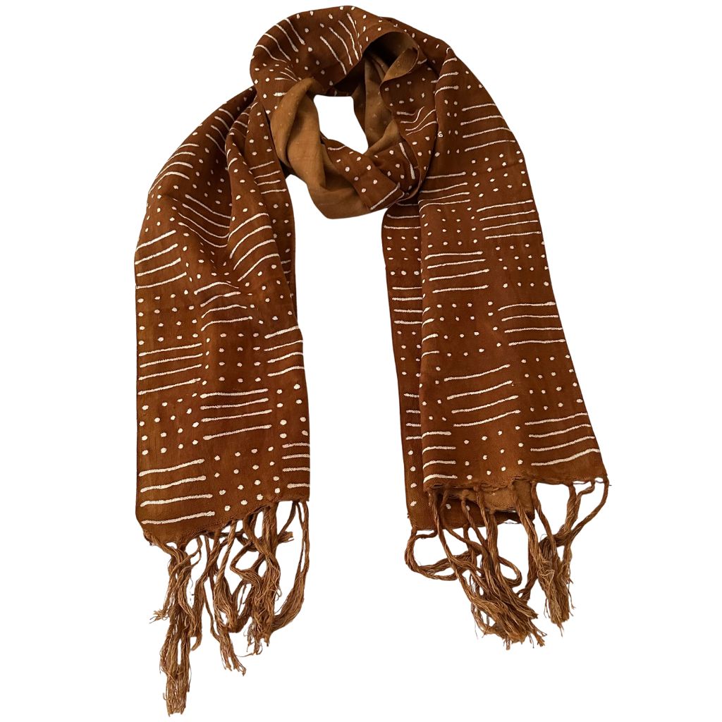 OMBAH Handwoven Bogolan Scarf – Natural Dyes, 100% Cotton – Unisex African Textile - Terra Cotta