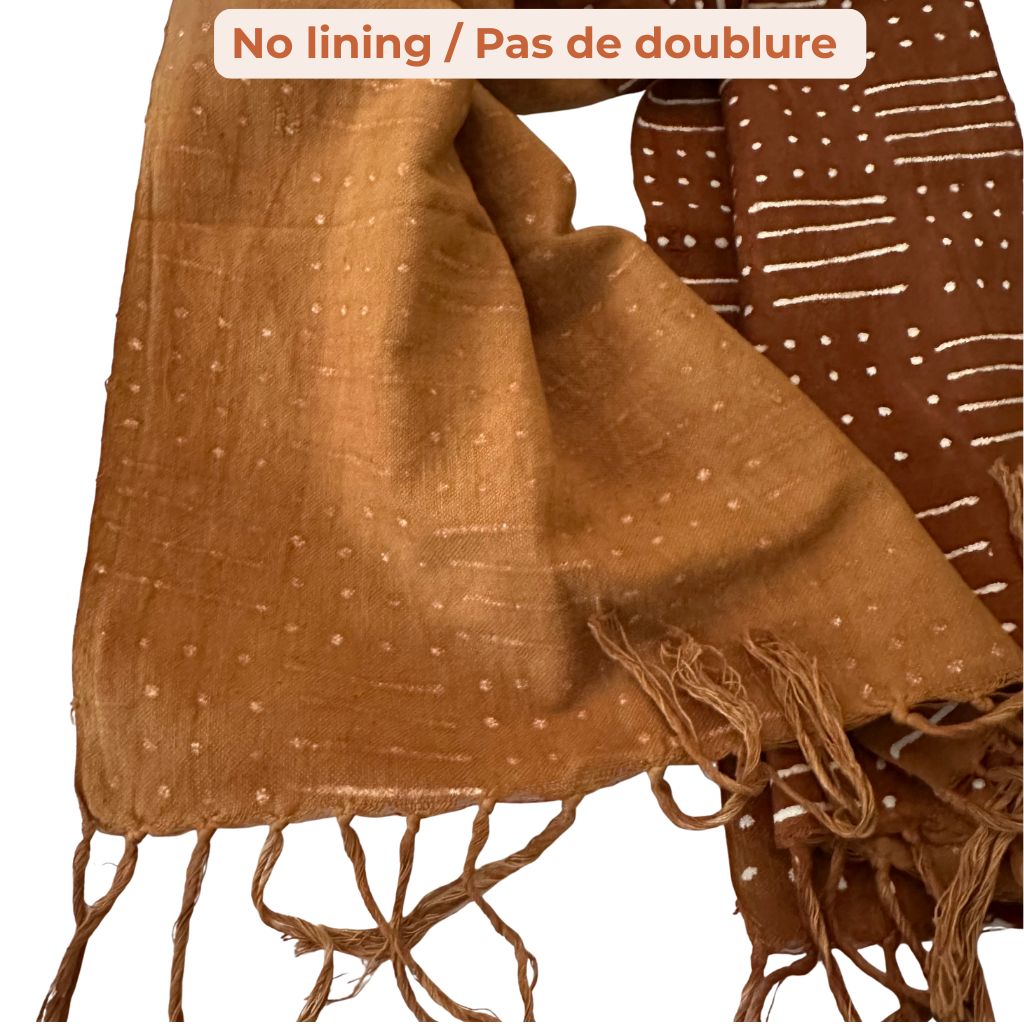 OMBAH Handwoven Bogolan Scarf – Natural Dyes, 100% Cotton – Unisex African Textile - Terra Cotta