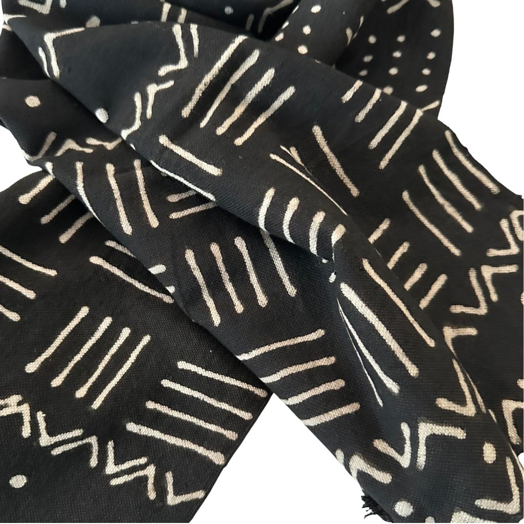 Foulard Bogolan Authentique – Tissé à la Main au Mali, 100 % Coton, Teintures Naturelles (Unisexe) - Noir