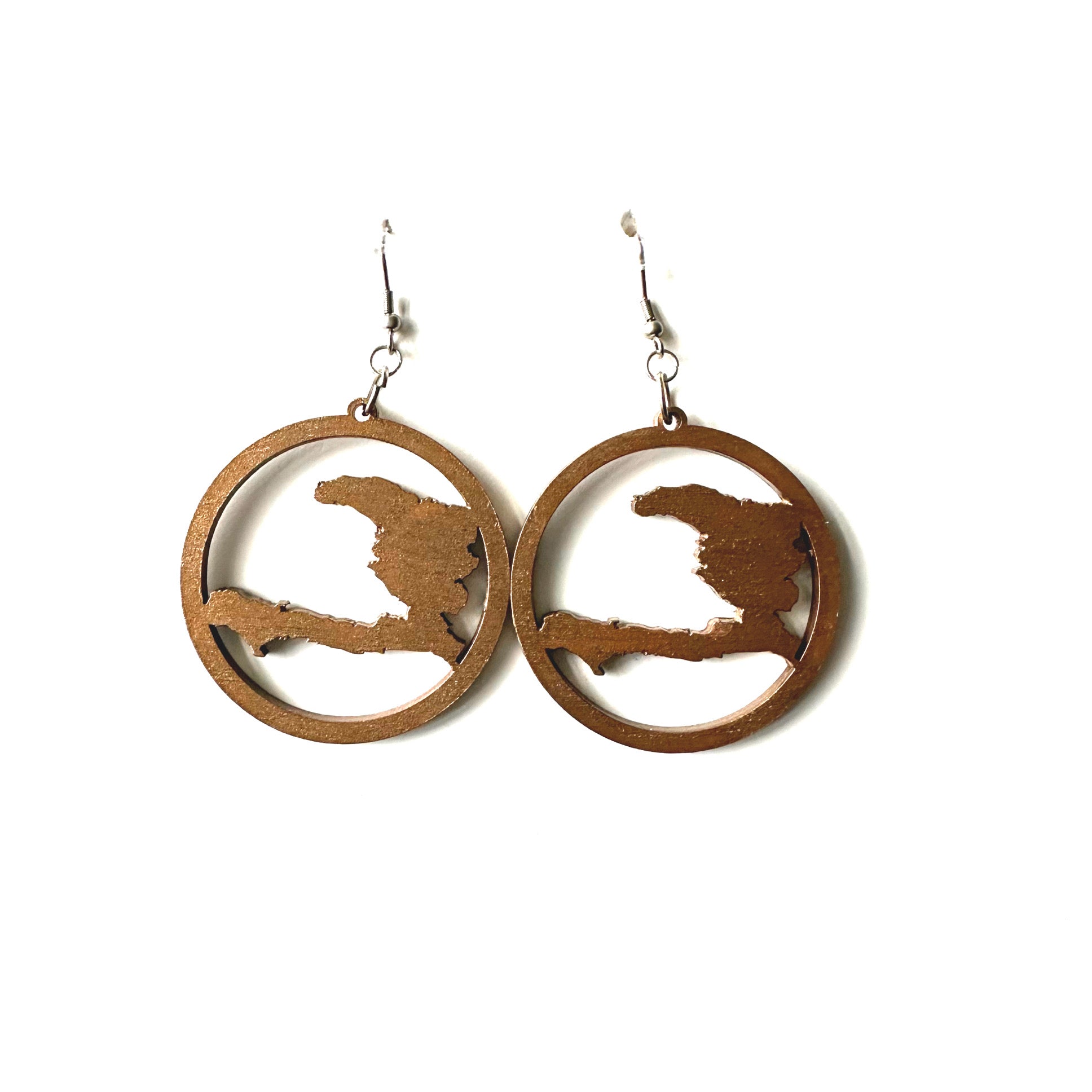 Haiti Map Wood Earrings - Cappuccino