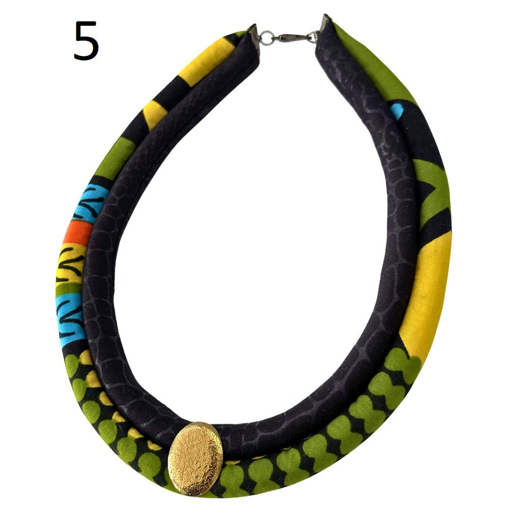 Two Strands African Fabric Set Necklace and Matching Stud Earrings