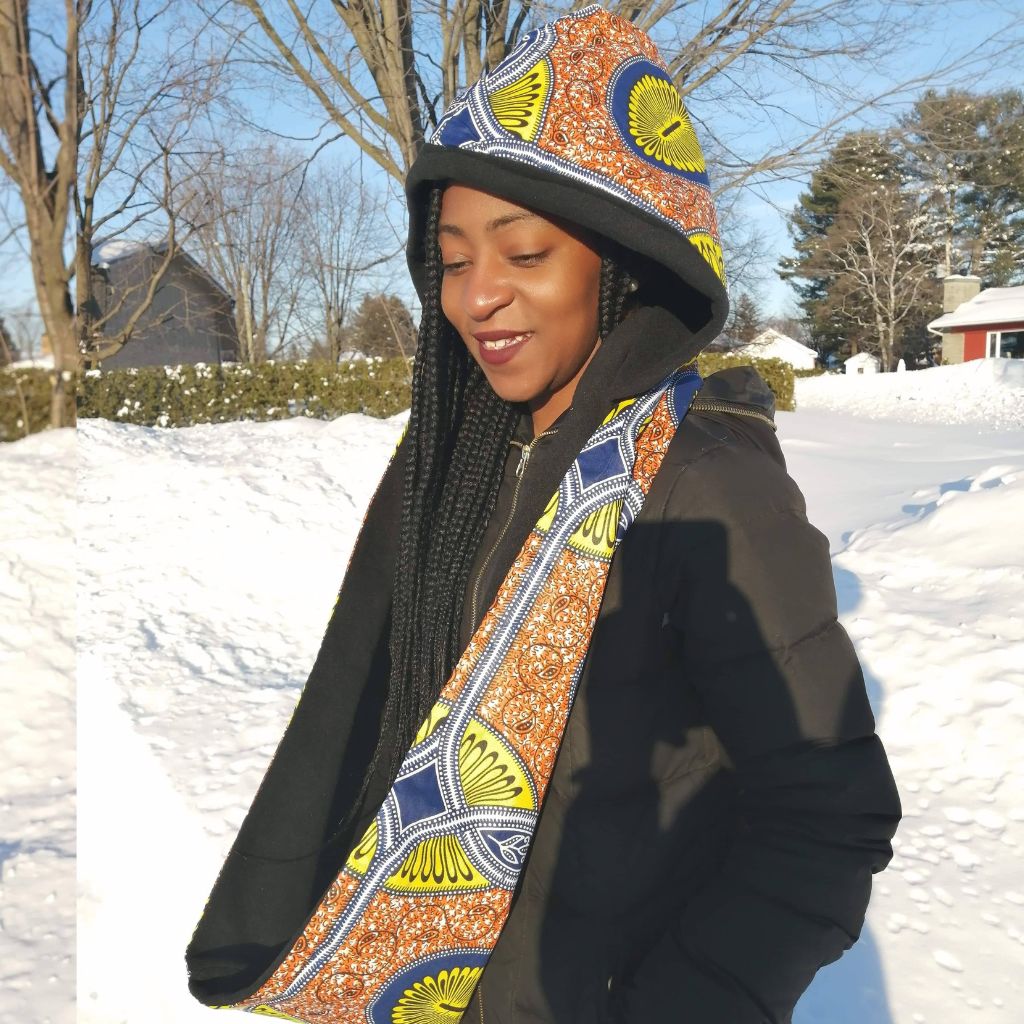 PEBEH Infinity Scarf with Hood – African fabric and Fleece Lining
