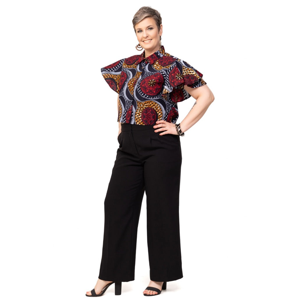 OKASSI African Fabric Short Sleeved Women Shirt - Red