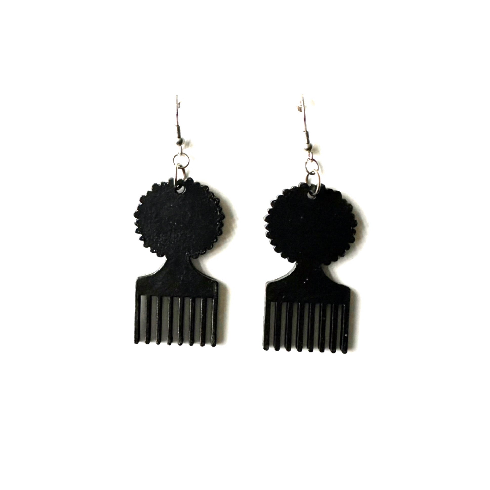 Boucles d'oreilles Afro Peigne en Bois - Noir