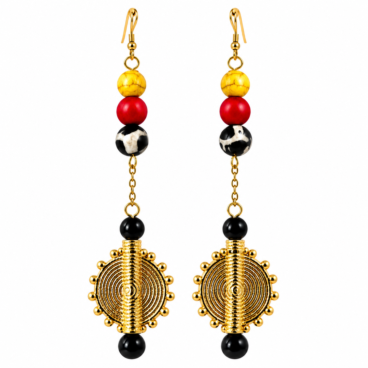 Boucles d’oreilles AMINA – Poids Baoulé, Agate Marbrée & Acier Inoxydable