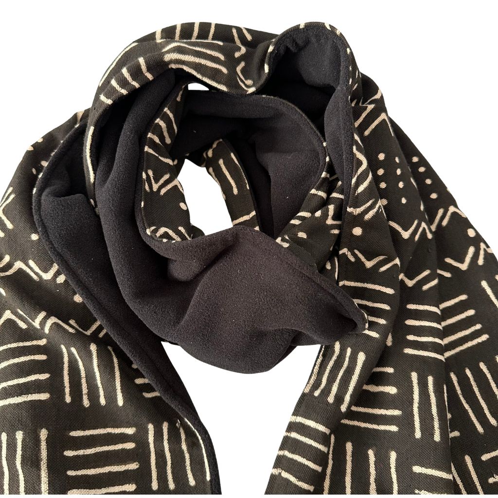 OMBAH Handwoven Bogolan Scarf – Natural Dyes, 100% Cotton – Unisex African Textile - Black
