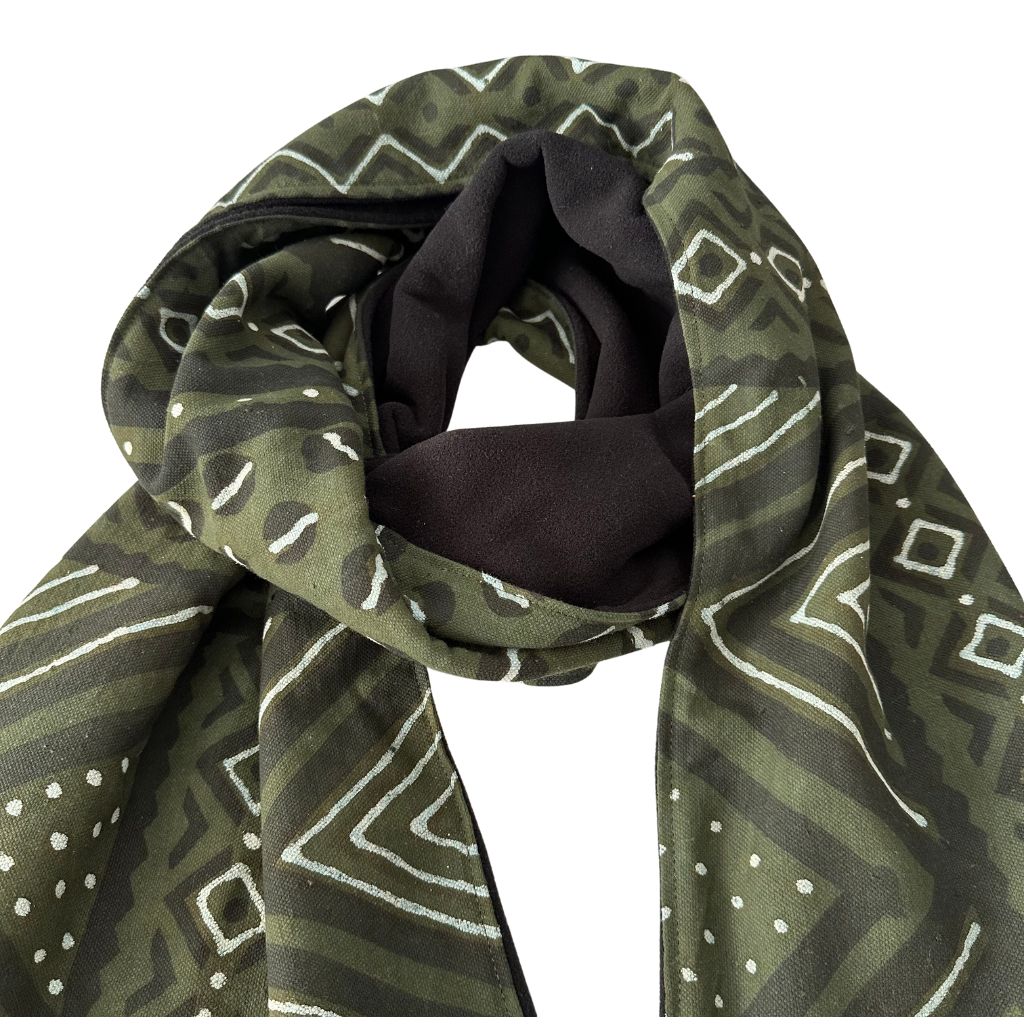 OMBAH Handwoven Bogolan Scarf – Natural Dyes, 100% Cotton – Unisex African Textile - Green