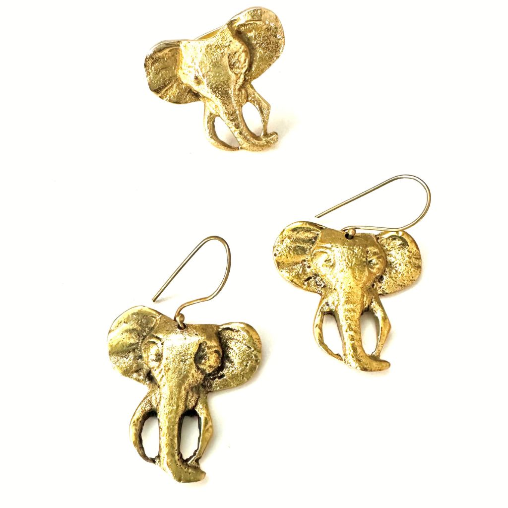 OTSAGUI Magnificent 2-piece Elephant Earrings and Ring brass Set