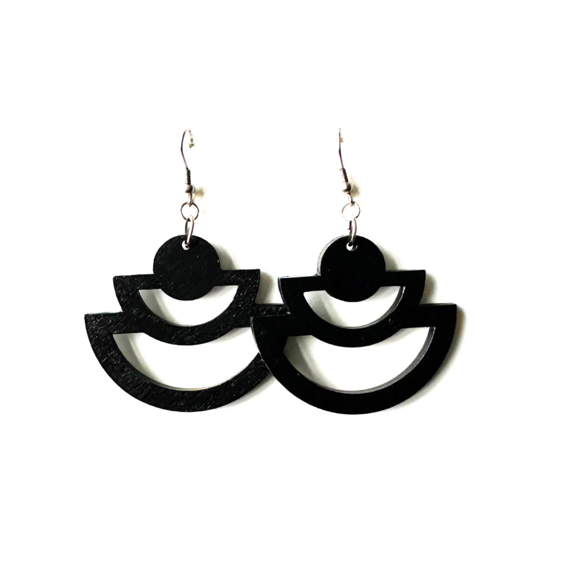 Boucles d'oreilles géométriques en bois - Noir