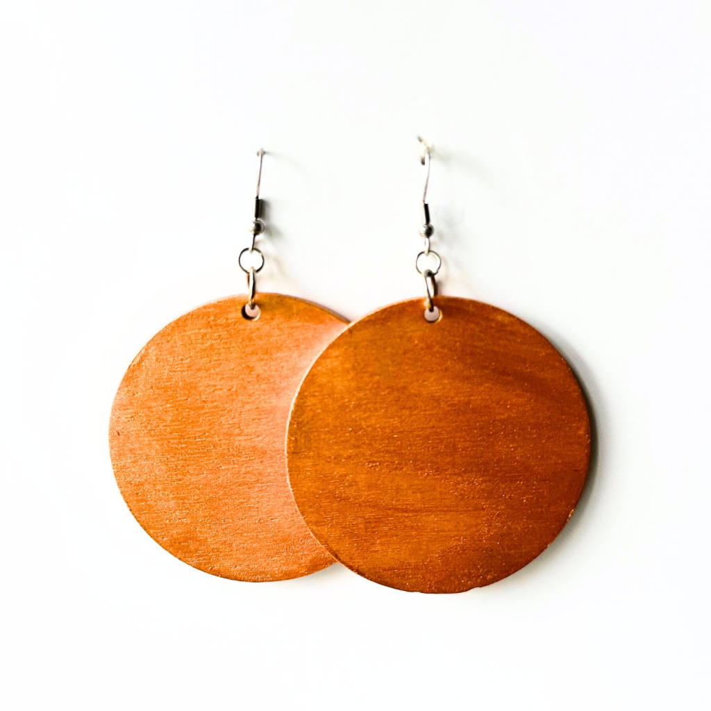 Golden Wood Hoops Pendant Earrings