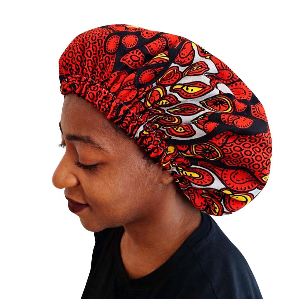 OFOUROU - Wax Satin Bonnet for Women – Adjustable Night Hair Bonnet – Cotton Wax, Satin Lined, Red
