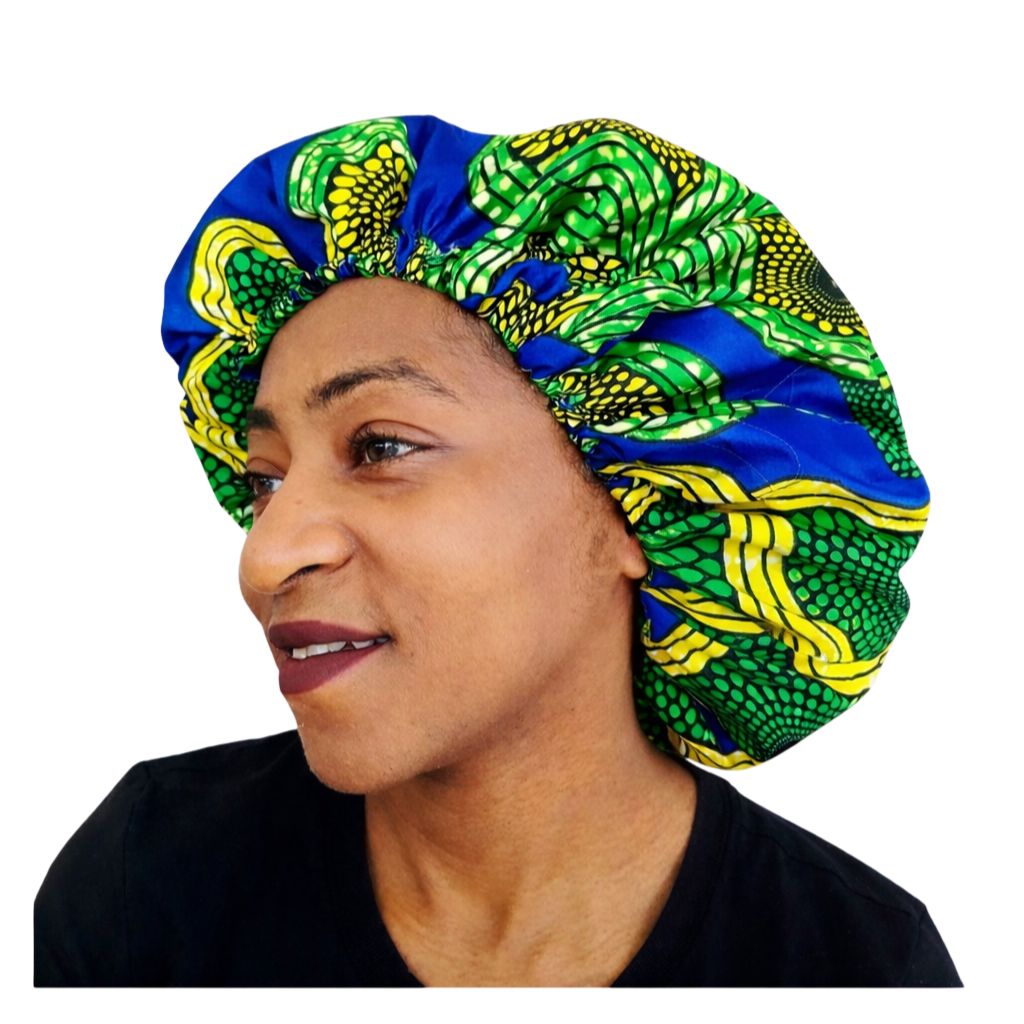 OFOUROU - Wax Satin Bonnet for Women – Adjustable Night Hair Bonnet – Cotton Wax, Satin Lined, Green