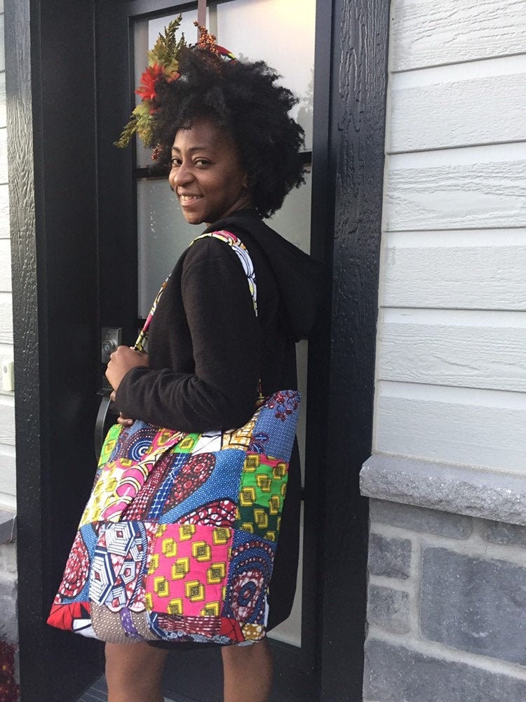 PIEH Big Patchwork African fabric quilted tote bag - Brown