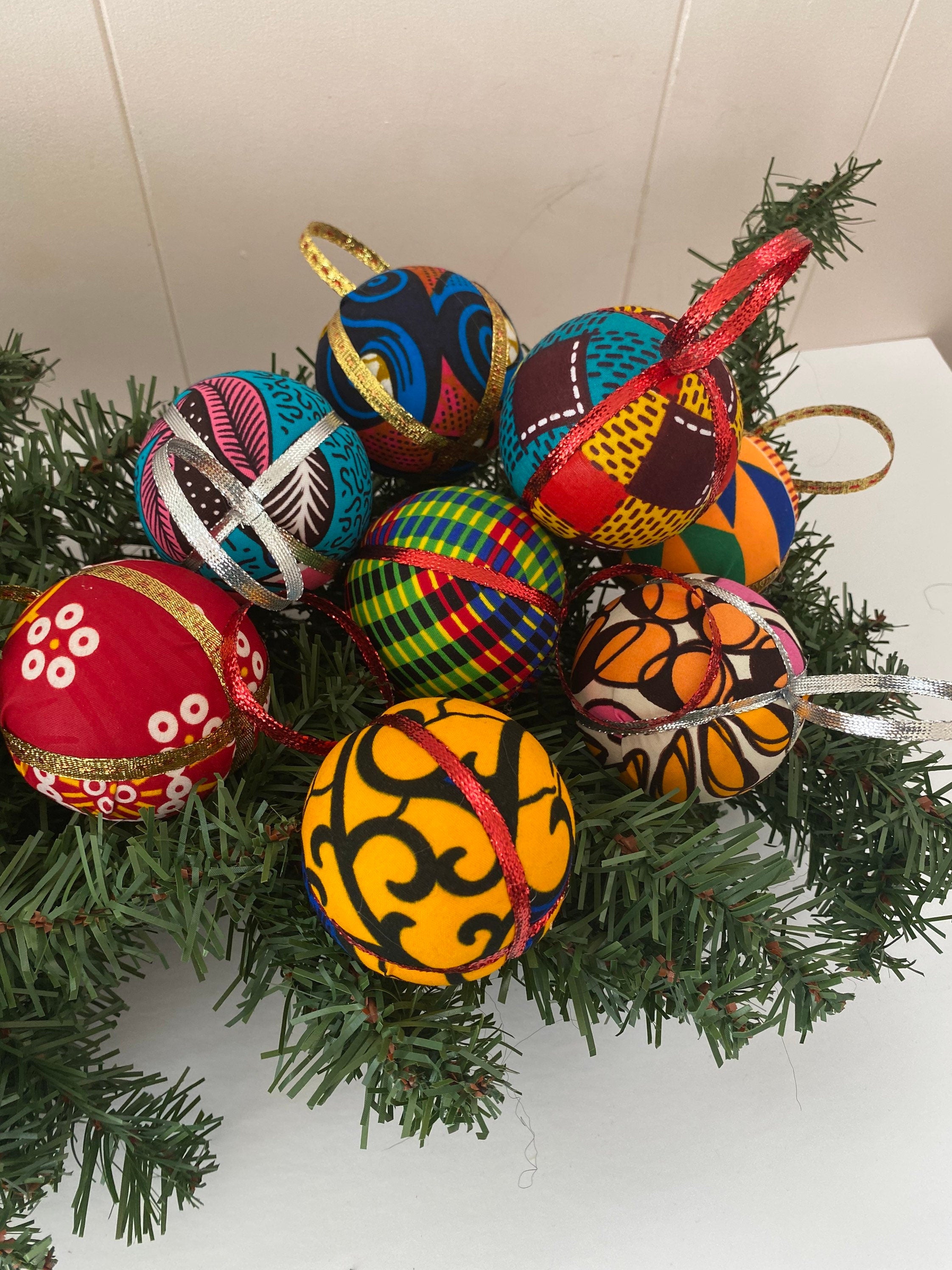 10 Wax Print African fabric Christmas Balls