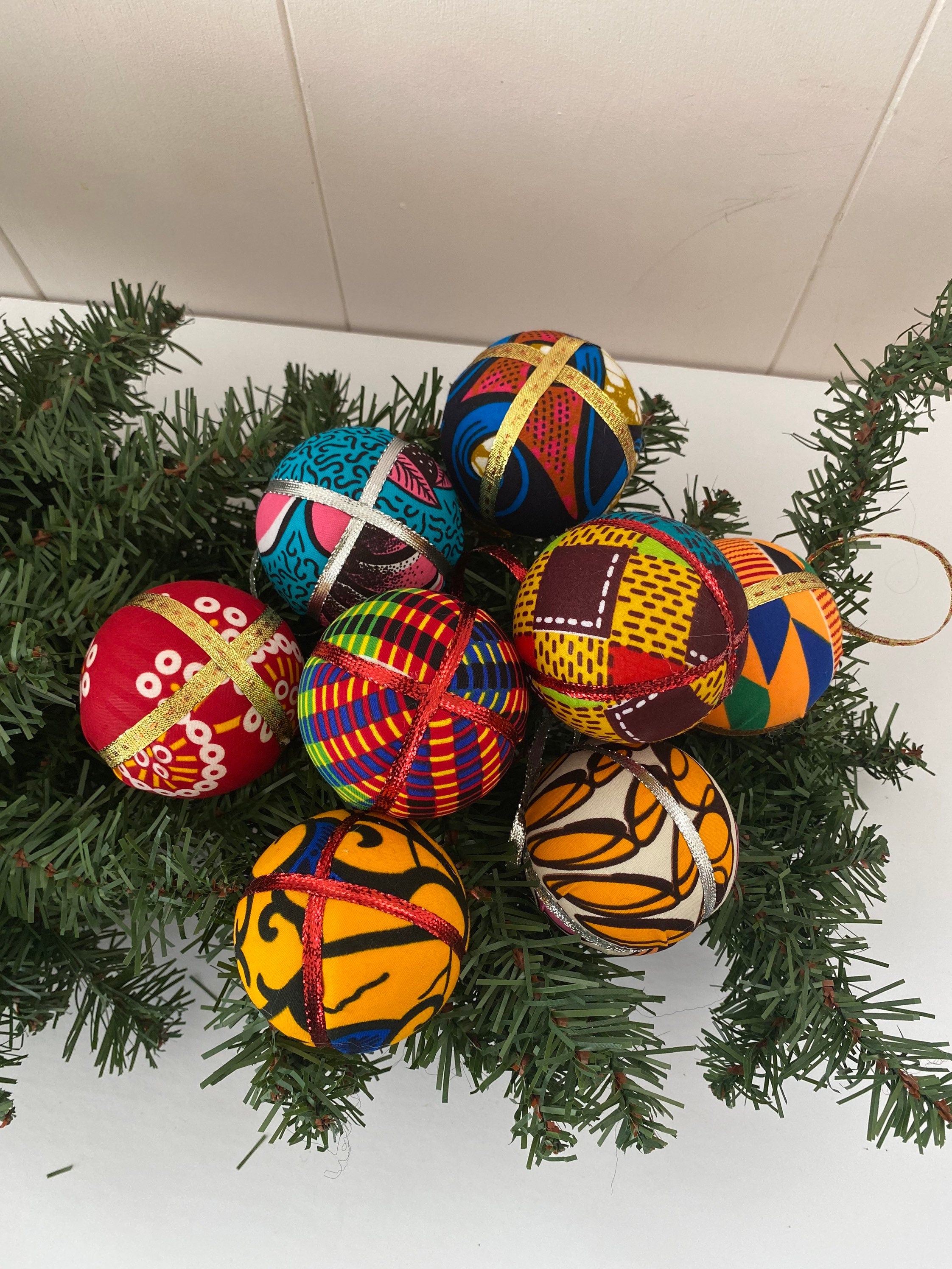 10 Wax Print African fabric Christmas Balls