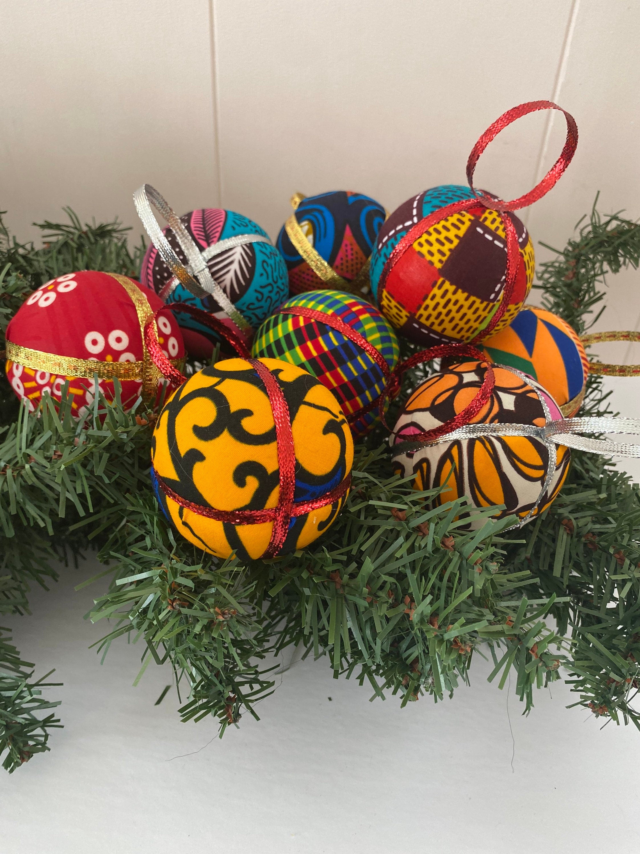 10 Wax Print African fabric Christmas Balls