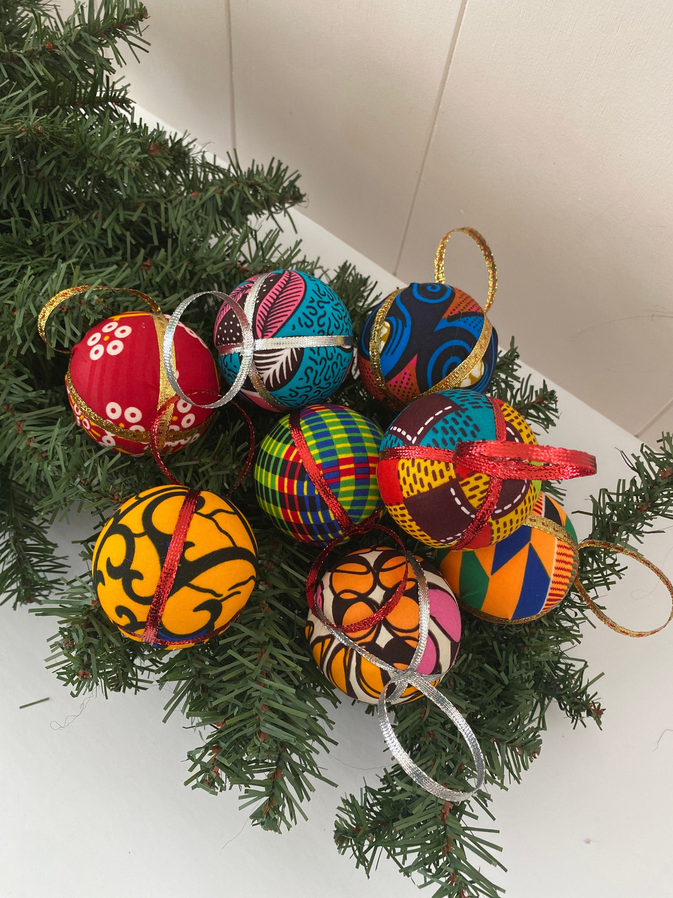 10 Wax Print African fabric Christmas Balls