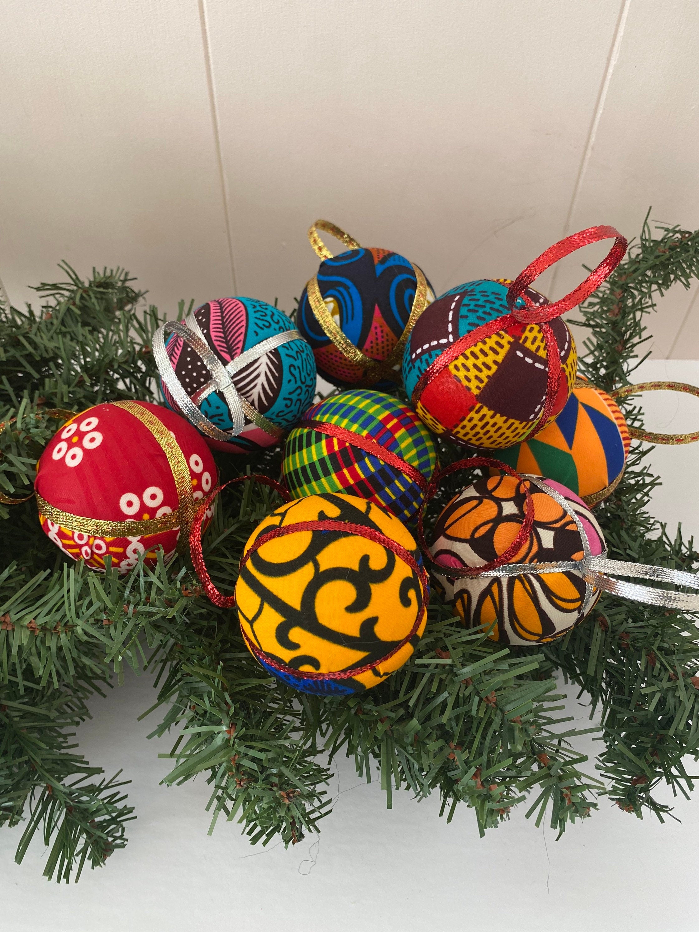10 Wax Print African fabric Christmas Balls