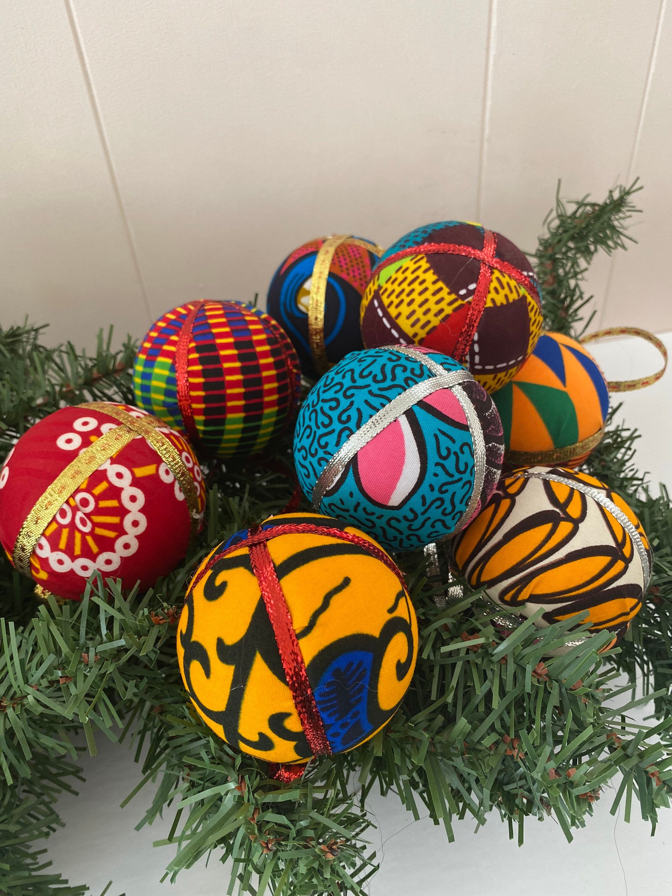 10 Wax Print African fabric Christmas Balls