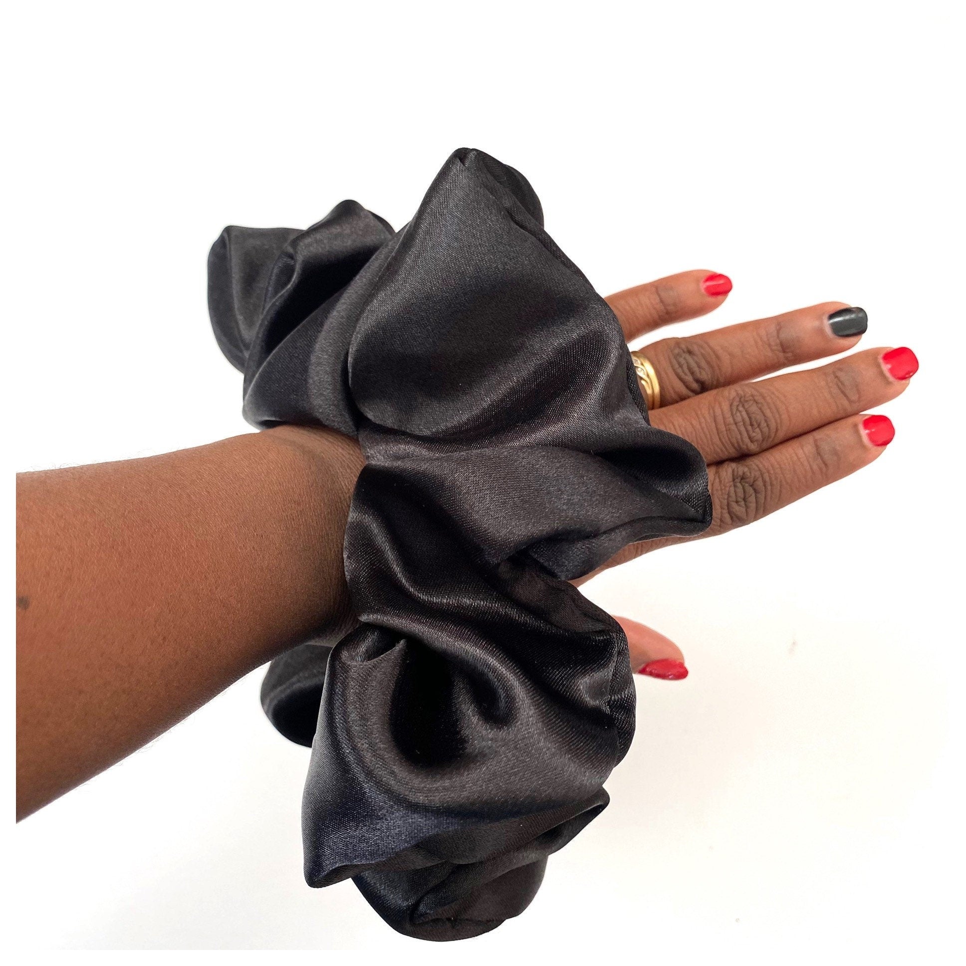 XL- Extra Large Oversized Satin Hair Scrunchie - Black