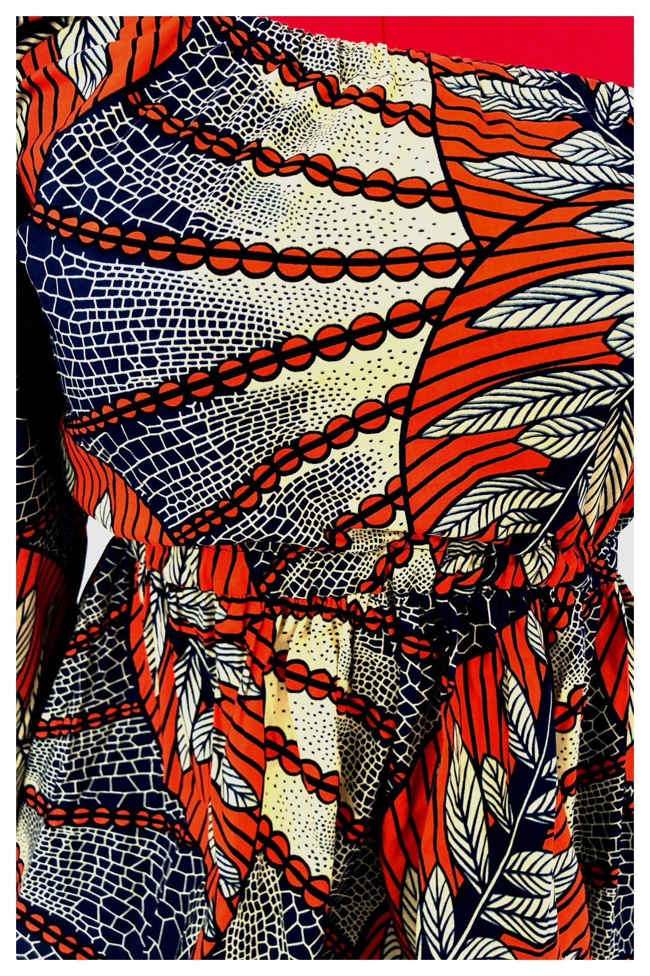 ODOUSSOU Wax print one shoulder dress with 2 pockets - Orange