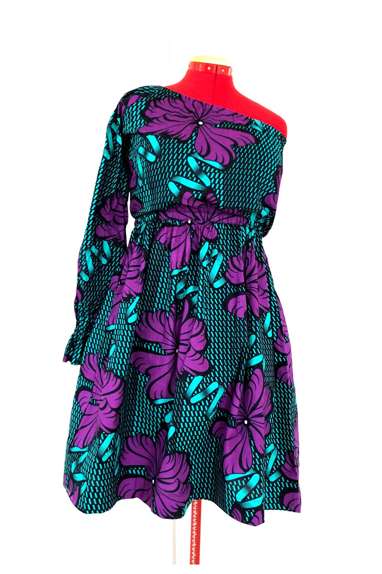 ODOUSSOU Wax print one shoulder dress with 2 pockets - Purple