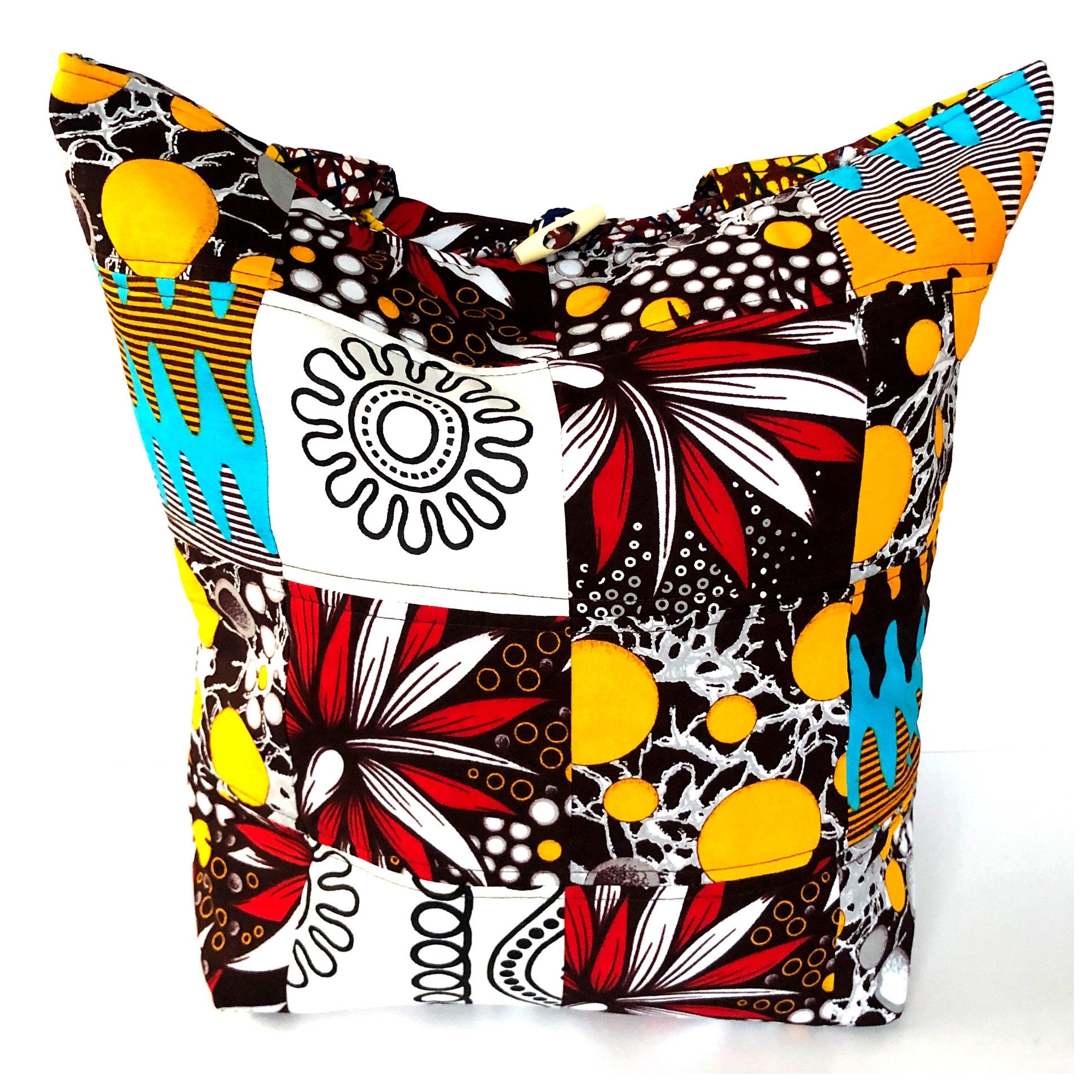 PIEH Big Patchwork African fabric quilted tote bag - Brown
