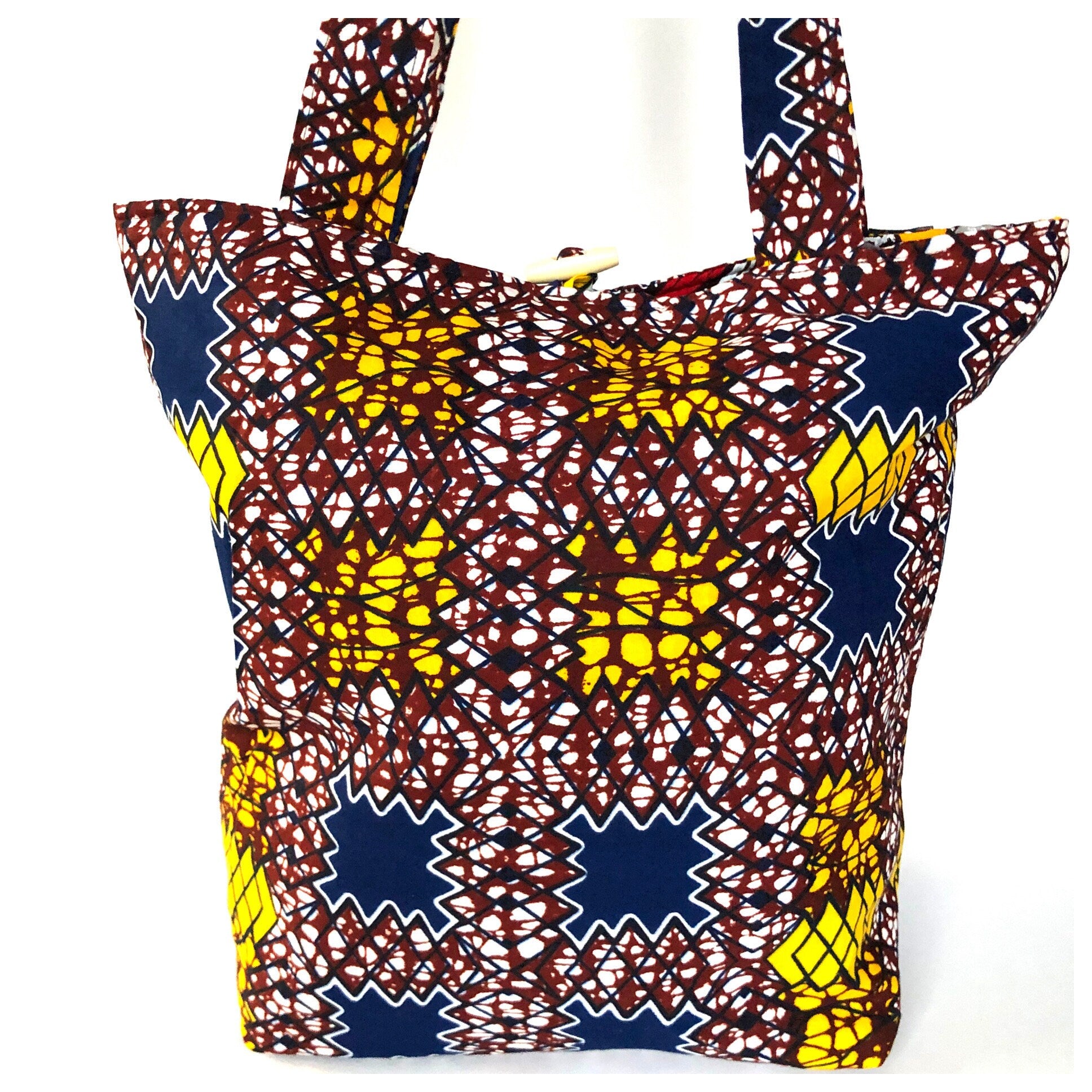 PIEH Big Patchwork African fabric quilted tote bag - Brown