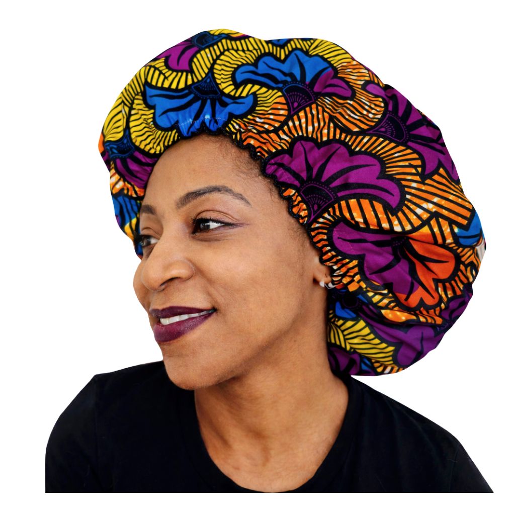 Bonnet en wax doublé de satin. Bonnet de nuit ajustable pour femme multicolore – OFOUROU