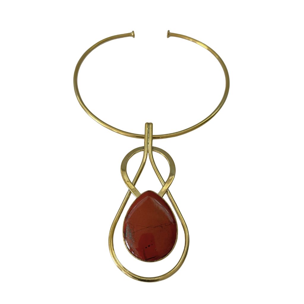 Collier OTSAGUI médaillon en Laiton & Pierre Naturelle 