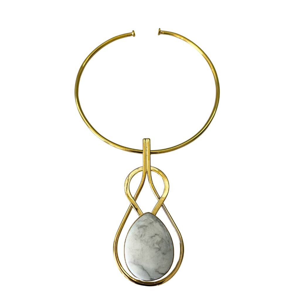 Collier OTSAGUI médaillon en Laiton & Pierre Naturelle 