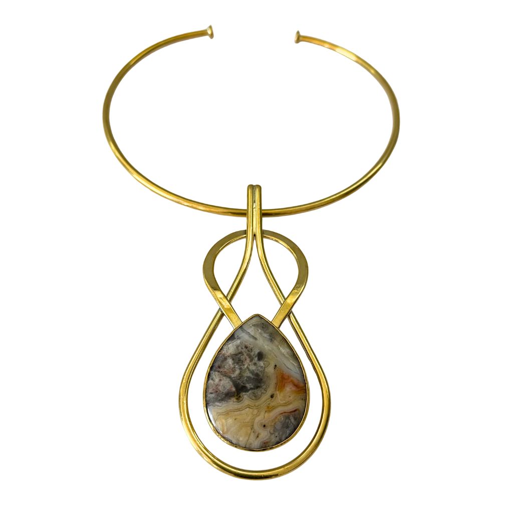Collier OTSAGUI médaillon en Laiton & Pierre Naturelle 