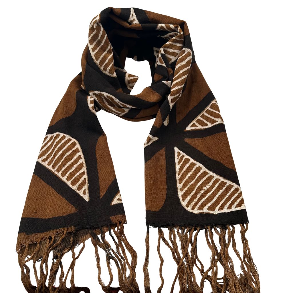 Foulard Bogolan Authentique – Tissé à la Main au Mali, 100 % Coton, Teintures Naturelles (Unisexe) - Marron- OMBAH