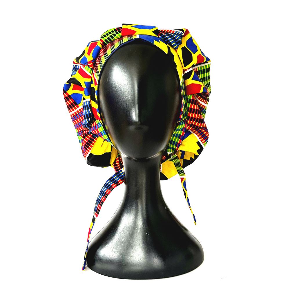 OFOUROU Satin Lined African Fabric Bouffant Bonnet - Mekambo
