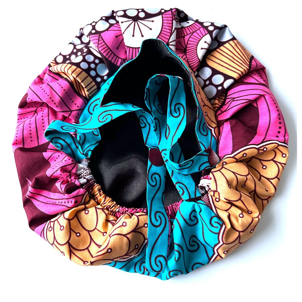 OFOUROU Satin Lined African Fabric Bouffant Bonnet - Moanda